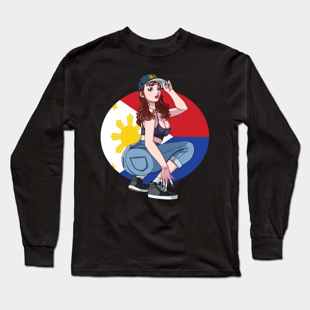 Pinay Girl Filipina Strong Philippines Flag Filipino Pride Long Sleeve T-Shirt by Noseking